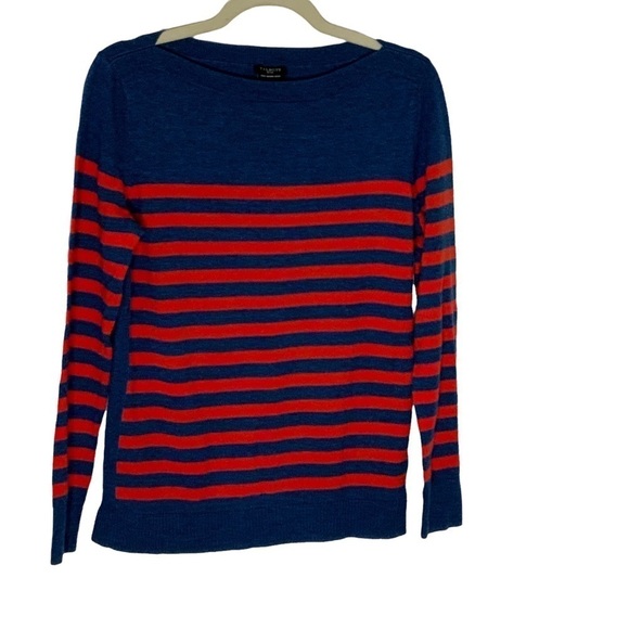 TALBOTS petite blue sweater with orange stripes. Wool.  NWT. P - Picture 4 of 7